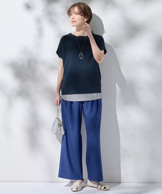 ANY L 【洗濯機可】ラウンドヘムコンビインナー オフ×ストライプ