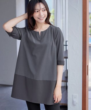 Tiaclasse L 【洗える】バイカラーチュニック チャコールグレー