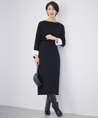 ICB L 【洗える】 クロスコンビ デザインニットプルオーバー ブラック系