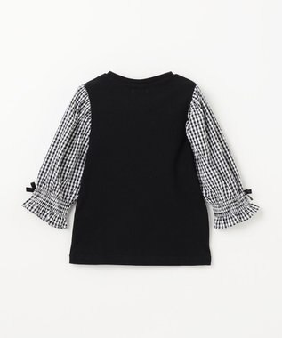 ANY KIDS 袖ギンガム 七分袖 Tシャツ ブラック×ブラックギンガム