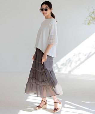 組曲 【洗える】レーシーボイル スカート ライトグレー系