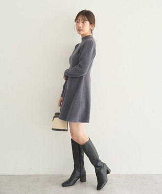 earth music&ecology ウエストリブフレアニットミニワンピース Charcoal Gray