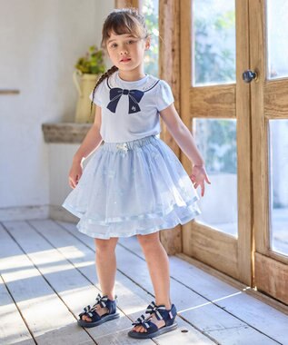 ANY KIDS 【WEB限定】7days プリント 半袖 Tシャツ サックスブルー×リボン