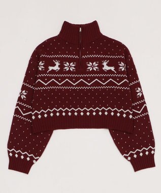 WEGO ノルディック柄ハーフジップニット レッド