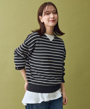 ANY 【8色展開】Vネックデイリーニット チャコール×オフ