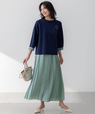 23区 【洗える】バイカラー リターンスリーブ ニット ネイビー系