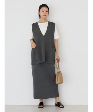 AMERICAN HOLIC ＶネックＷポケットニットベスト Gray Mixture