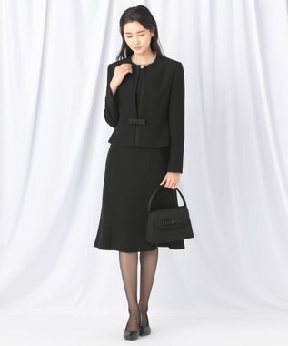 自由区 FORMAL 【ウォッシャブル対応】ドビーボーダーリボン ジャケット+ワンピース ブラック系