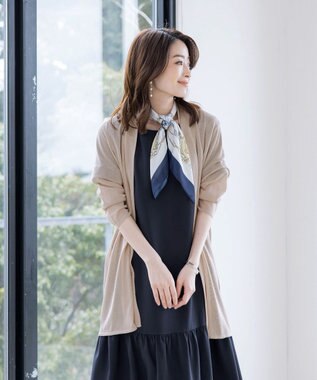 Tiaclasse L 【洗える】ギャザーヘムフレアワンピース ネイビー