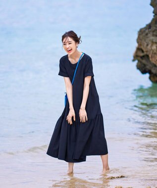 Tiaclasse 【洗える】ギャザーヘムフレアワンピース ネイビー