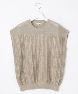 自由区 【XSサイズ～】リネンフリンジディテールフレンチスリーブ ニット ベージュ系