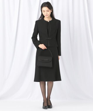 自由区 FORMAL 【ウォッシャブル対応】ドビーボーダーリボン ジャケット+ワンピース ブラック系