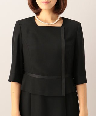 自由区 FORMAL 【ウォッシャブル対応】ドビーボーダーリボン ジャケット+ワンピース ブラック系