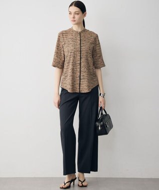 ICB 【30th ANNIVERSARY】5cityプリント バンドカラーブラウス バーントアンバー×ブラック