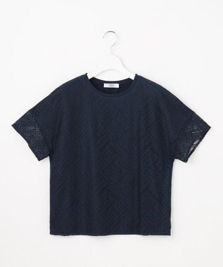 J.PRESS LADIES S 【一枚で着映え・シーンレスに活躍】タイルライクレース クルーネック カットソー ネイビー系
