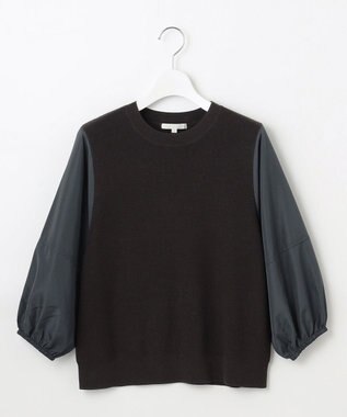 自由区 【カタログ掲載・洗える】ハイツイストコットンアセテート異素材コンビ トップス ブラウンxネイビー