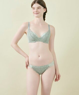 une nana cool MADE WITH LIBERTY FABRIC さあわたし レース 脇高ブラジャー ライトオリーブ