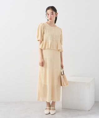 earth music&ecology ＳＥＴ２点レース編みペプラムカーデ＋スカート Light Beige