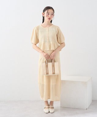 earth music&ecology ＳＥＴ２点レース編みペプラムカーデ＋スカート Light Beige
