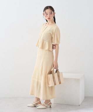 earth music&ecology ＳＥＴ２点レース編みペプラムカーデ＋スカート Light Beige