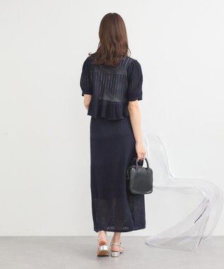 earth music&ecology ＳＥＴ２点レース編みペプラムカーデ＋スカート Navy