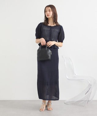 earth music&ecology ＳＥＴ２点レース編みペプラムカーデ＋スカート Navy