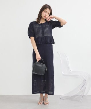 earth music&ecology ＳＥＴ２点レース編みペプラムカーデ＋スカート Navy