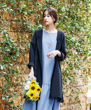 Tiaclasse 【洗える】ギャザーヘムフレアワンピース ブルー