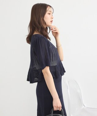 earth music&ecology ＳＥＴ２点レース編みペプラムカーデ＋スカート Navy