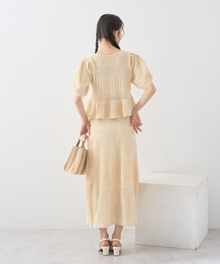 earth music&ecology ＳＥＴ２点レース編みペプラムカーデ＋スカート Light Beige