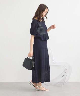 earth music&ecology ＳＥＴ２点レース編みペプラムカーデ＋スカート Navy