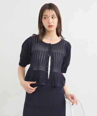 earth music&ecology ＳＥＴ２点レース編みペプラムカーデ＋スカート Navy