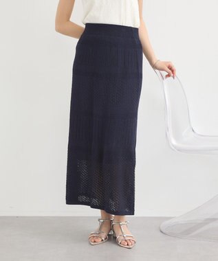 earth music&ecology ＳＥＴ２点レース編みペプラムカーデ＋スカート Navy