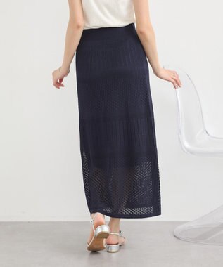 earth music&ecology ＳＥＴ２点レース編みペプラムカーデ＋スカート Navy