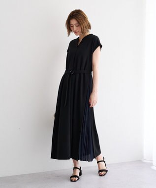 YECCA VECCA ベルテッドプリーツ切替ワンピース Black