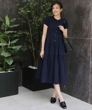 Tiaclasse 【洗える】 ティアードシャツワンピース ネイビー
