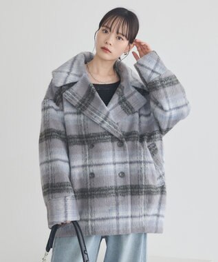 earth music&ecology チェックシャギーコート Check Gray