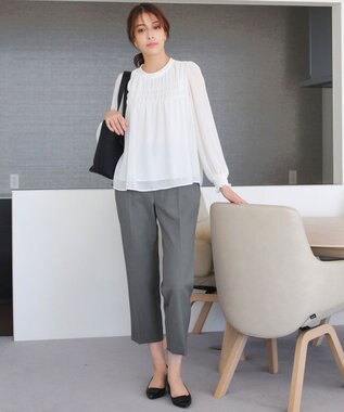 Tiaclasse 【洗える】シフォンシャーリングブラウス オフホワイト