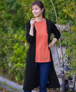 Tiaclasse 【インナーセット・洗える】ボーダー編みシアーニットアンサンブル ピンク