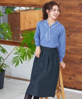 Tiaclasse フレアツイードスカート ネイビー