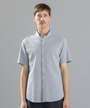 JOSEPH HOMME トライジャガードストレッチ   ウイングカラー半袖シャツ ライトグレー系
