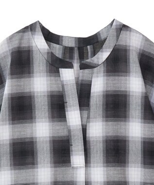 Green Parks 綿麻混フレンチスリーブスキッパーシャツ Check