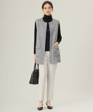 自由区 L 【洗える】シルクウールリブタートルネック ニット ブラック×ネイビー