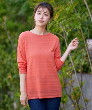 Tiaclasse 【インナーセット・洗える】ボーダー編みシアーニットアンサンブル ピンク