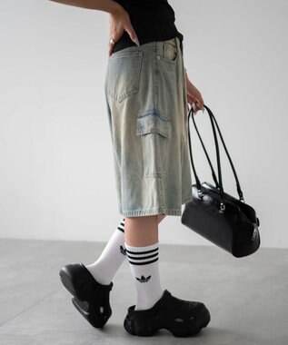 WEGO ドロストカーゴハーフパンツ デニム淡色