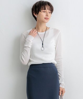 23区 【SLOW/一部店舗限定】シアーリブロンTEE クルーネック カットソー ホワイト系