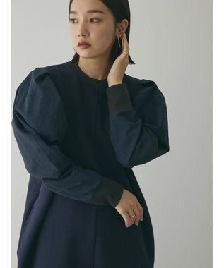 Green Parks armonia. リブ使いコクーンポンチワンピース Navy