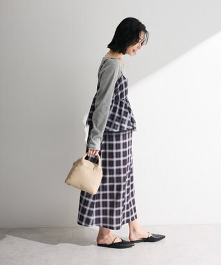 Green Parks ペプラムチェックキャミワンピース Black