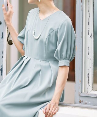 Tiaclasse L 【洗える】パフスリーブワンピース ミント