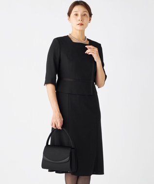 自由区 FORMAL 【ウォッシャブル対応】ドビーボーダーリボン ジャケット+ワンピース ブラック系